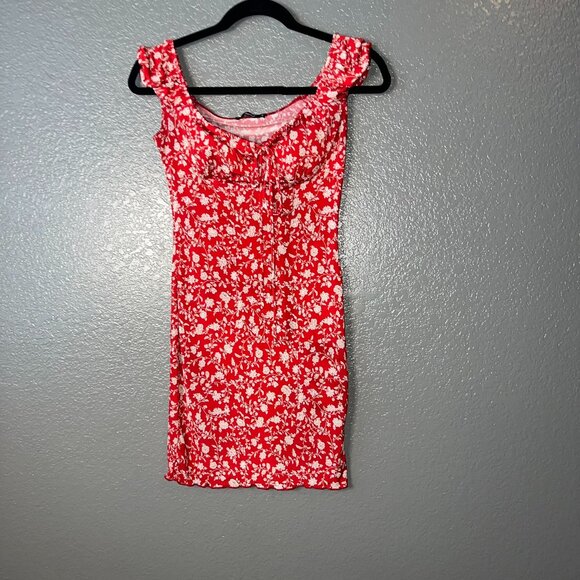 Papaya Red & White Floral Ruched Mini Dress - Size Medium - Picture 1 of 6